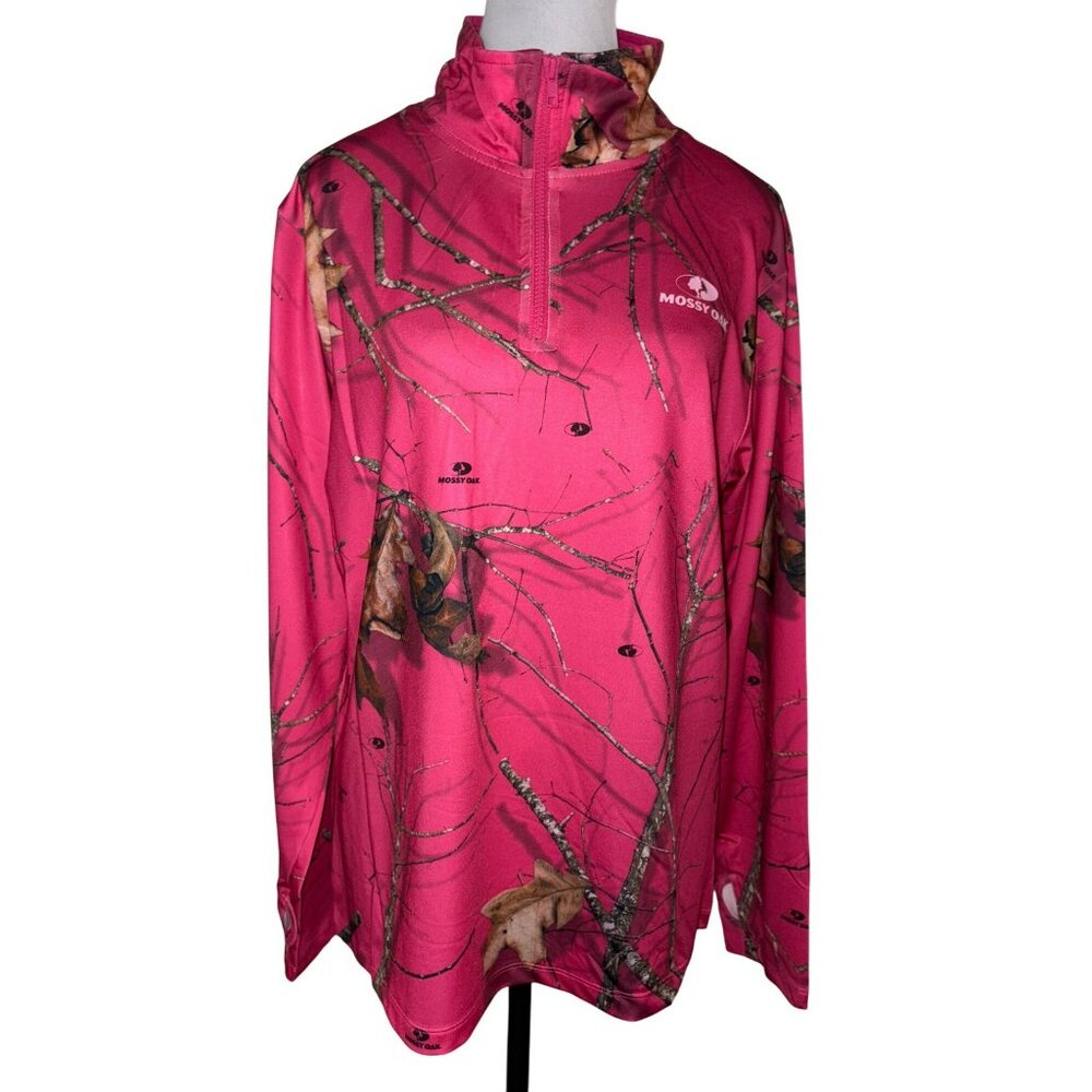 NWT Mossy Oak Cadet Collar 1/4 Zip Pink Camo Long-Sleeve Pullover Size L